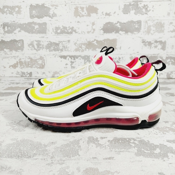 Nike Air Max 97 White Rush Pink Volt Black Lace Up Athletic